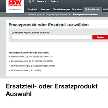 Ersatzteil- und Ersatzprodukt-Auswahl