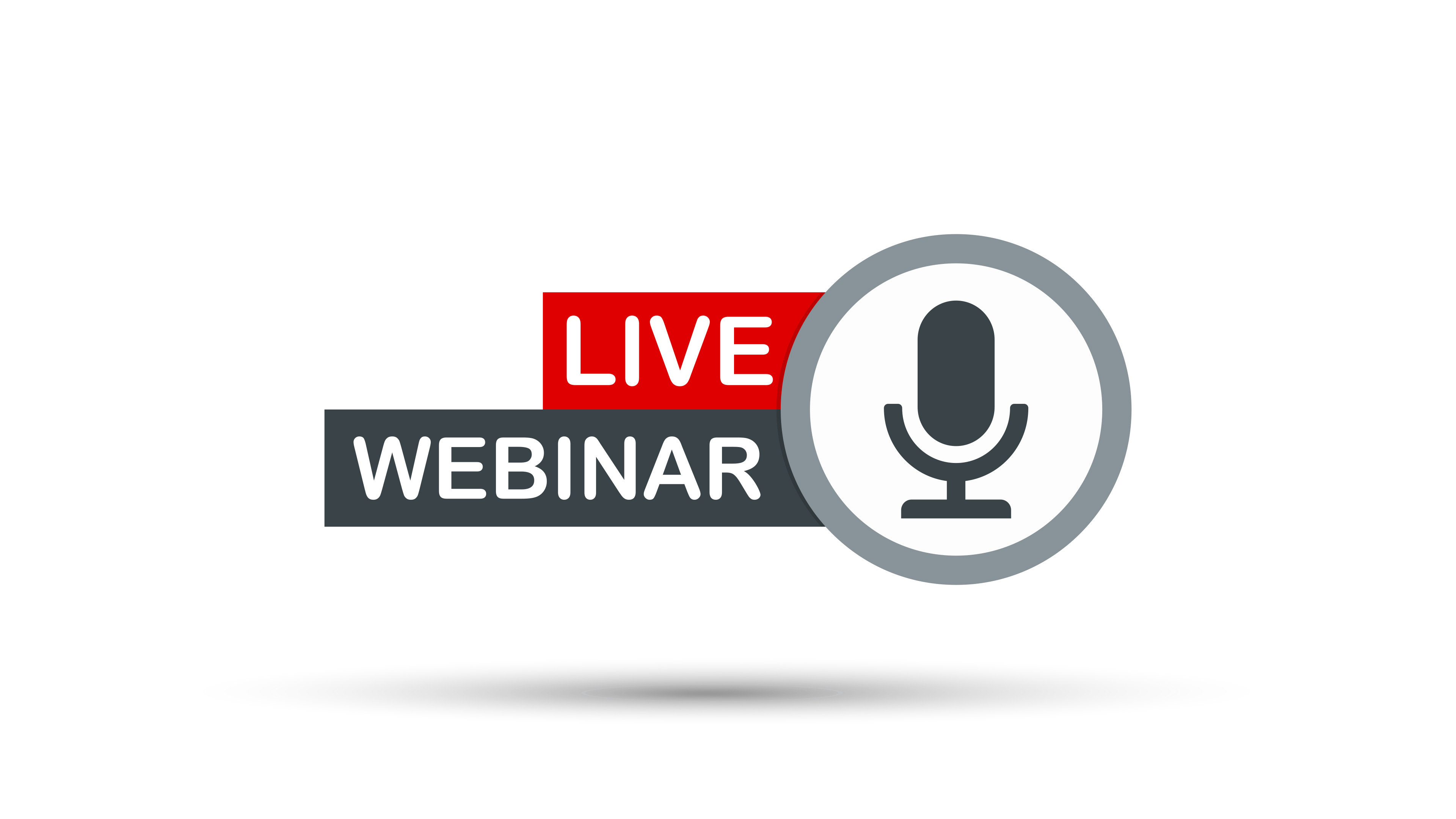 Symbol mit Mikrofon und mit Schriftzug "Live-Webinar" 