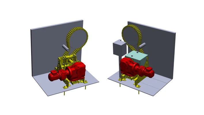 CAD drawing of the customized drive solution with compound gearmotor