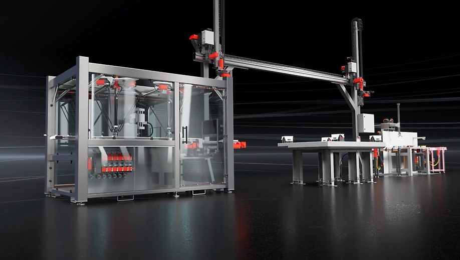 The modular trade show production line uses robotics solutions from the MAXOLUTION® Machine Automation range.