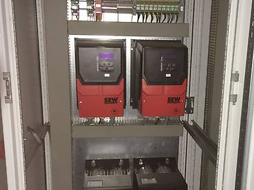 Switch cabinet containing several of the supplied MOVITRAC® LTP-B frequency inverters